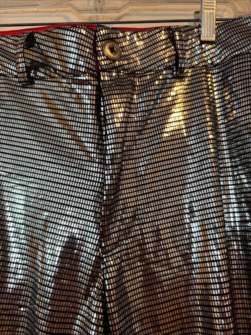 Betabrand Shiny Metallic Silver Men's Pants